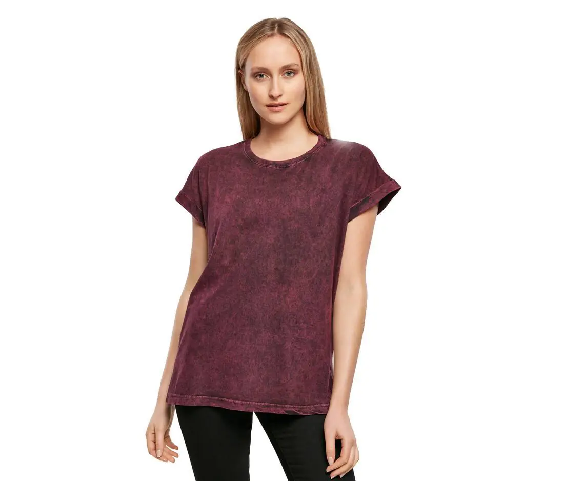 Ladies acid washed extended shoulder tee