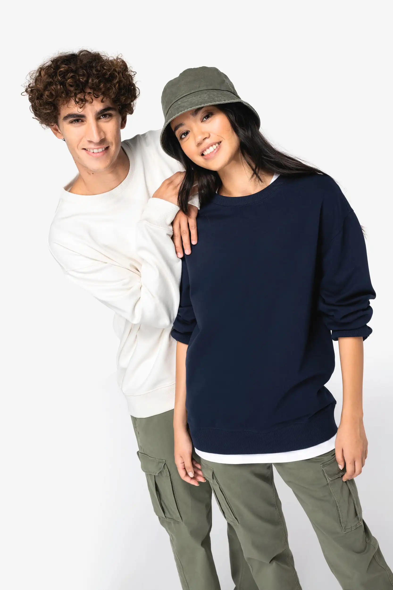 Ecologische uniseks sweater met ronde hals en afhangende mouwen French Terry