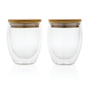 Alternative view of Dubbelwandig borosilicaatglas met bamboe deksel 250ml set