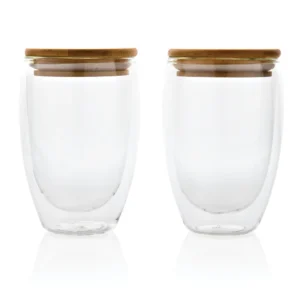 Alternative view of Dubbelwandig borosilicaatglas met bamboe deksel 350ml set