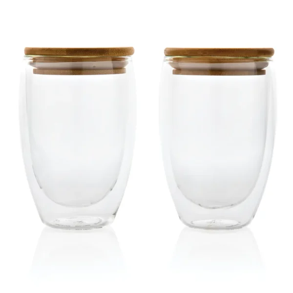 Dubbelwandig borosilicaatglas met bamboe deksel 350ml set - Afbeelding 2