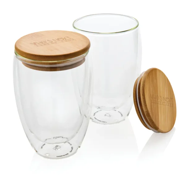 Dubbelwandig borosilicaatglas met bamboe deksel 350ml set - Afbeelding 7