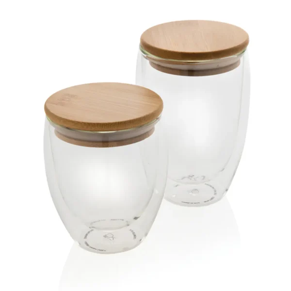Dubbelwandig borosilicaatglas met bamboe deksel 350ml set - Afbeelding 8