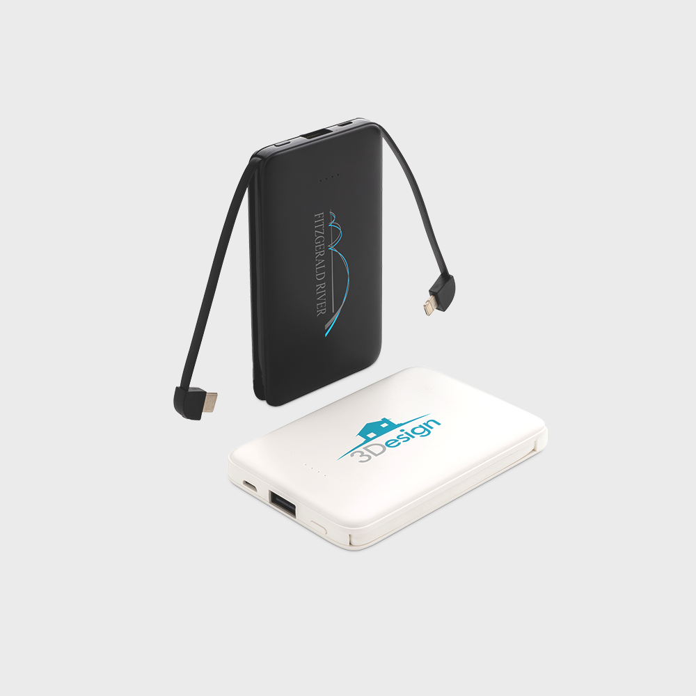 Zakformaat powerbank met ge?ntegreerde kabels 5.000 mAh