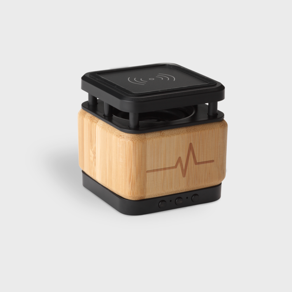 Bamboe bluetooth speaker en draadloze oplader in ??n