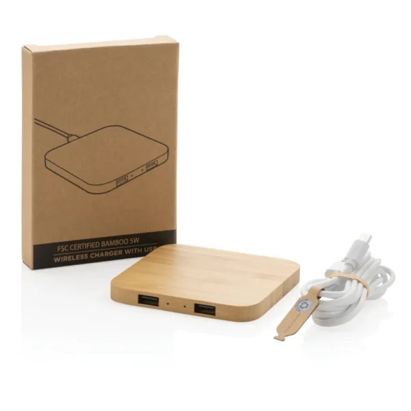 Bamboe 5W draadloze oplader met USB - Afbeelding 3
