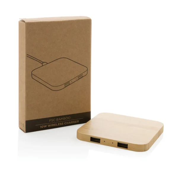 Bamboe 10W draadloze oplader met USB - Afbeelding 3