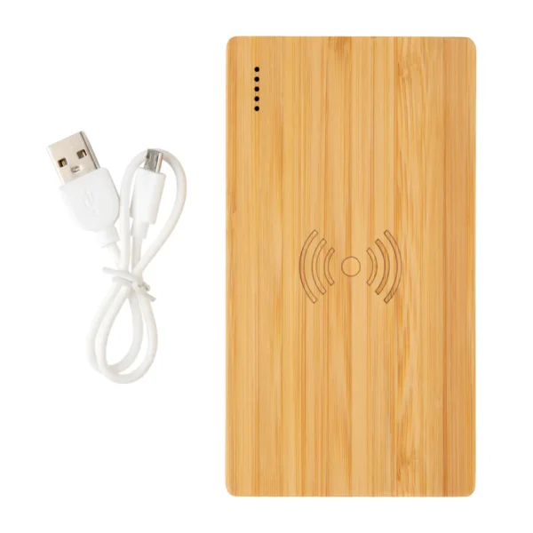 Bamboe 4.000 mAh powerbank met 5W draadloze oplader - Afbeelding 2