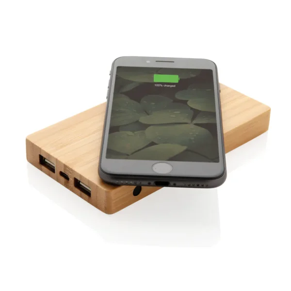 Bamboe 4.000 mAh powerbank met 5W draadloze oplader - Afbeelding 5