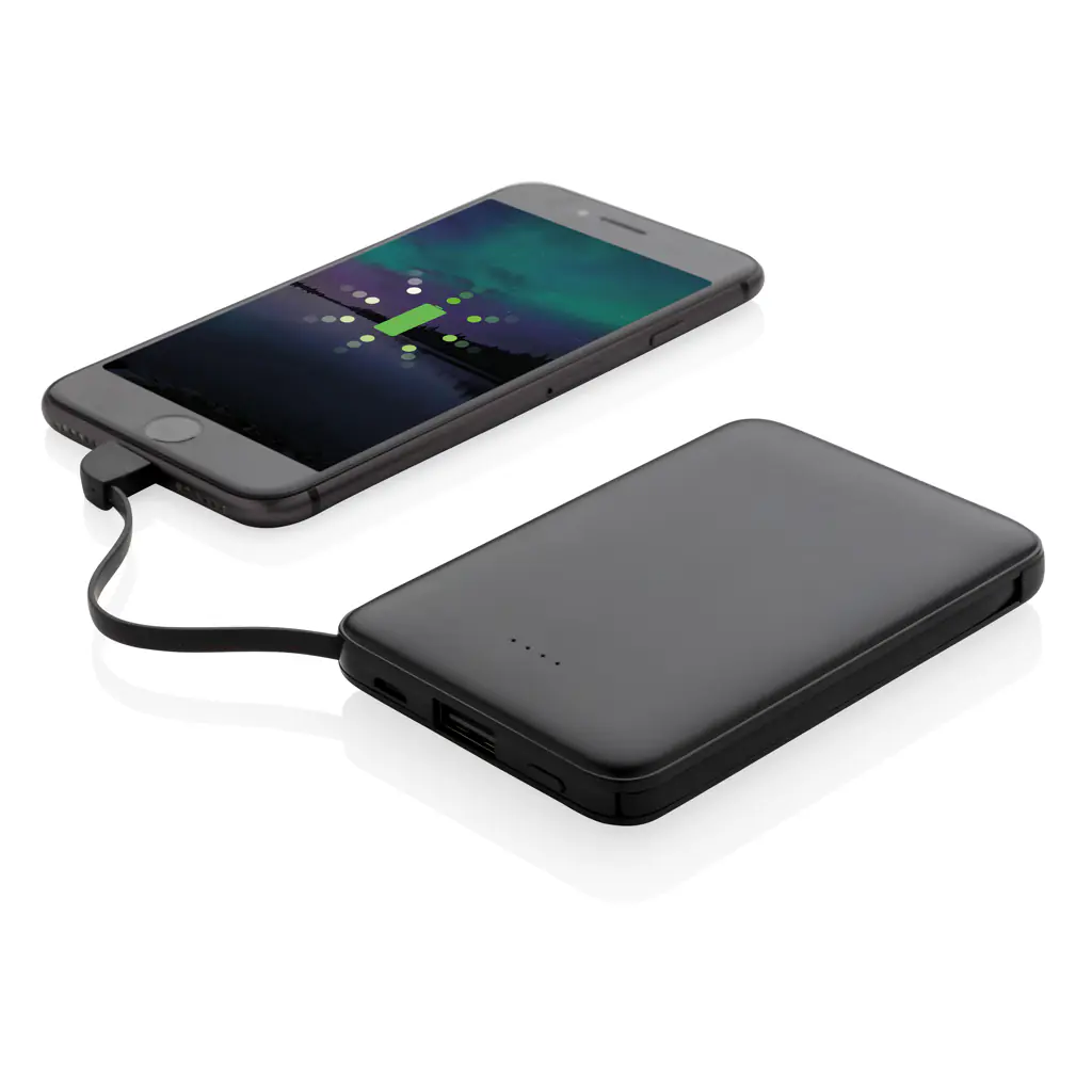 Alternative view of 5.000 mAh zakformaat powerbank met ge?ntegreerde kabels
