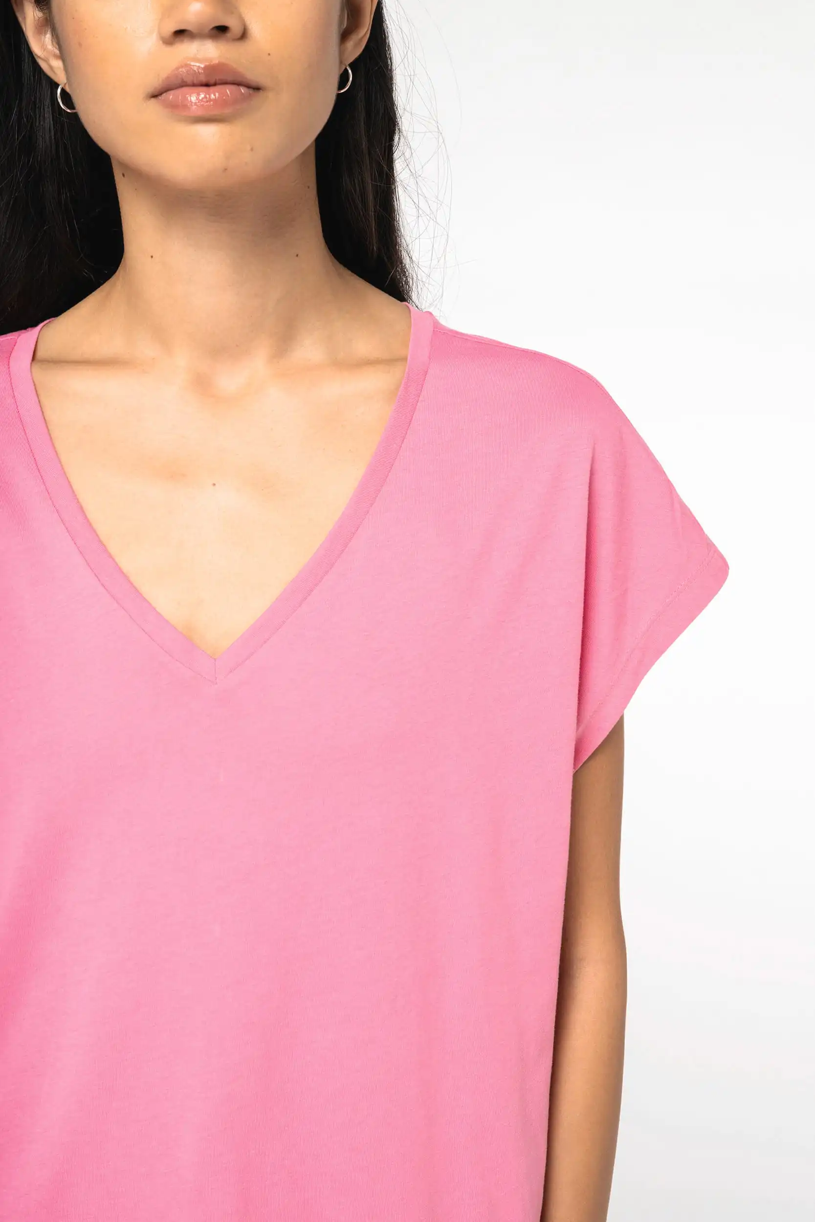 Ecologisch baggy dames-T-shirt V-hals - Afbeelding 5