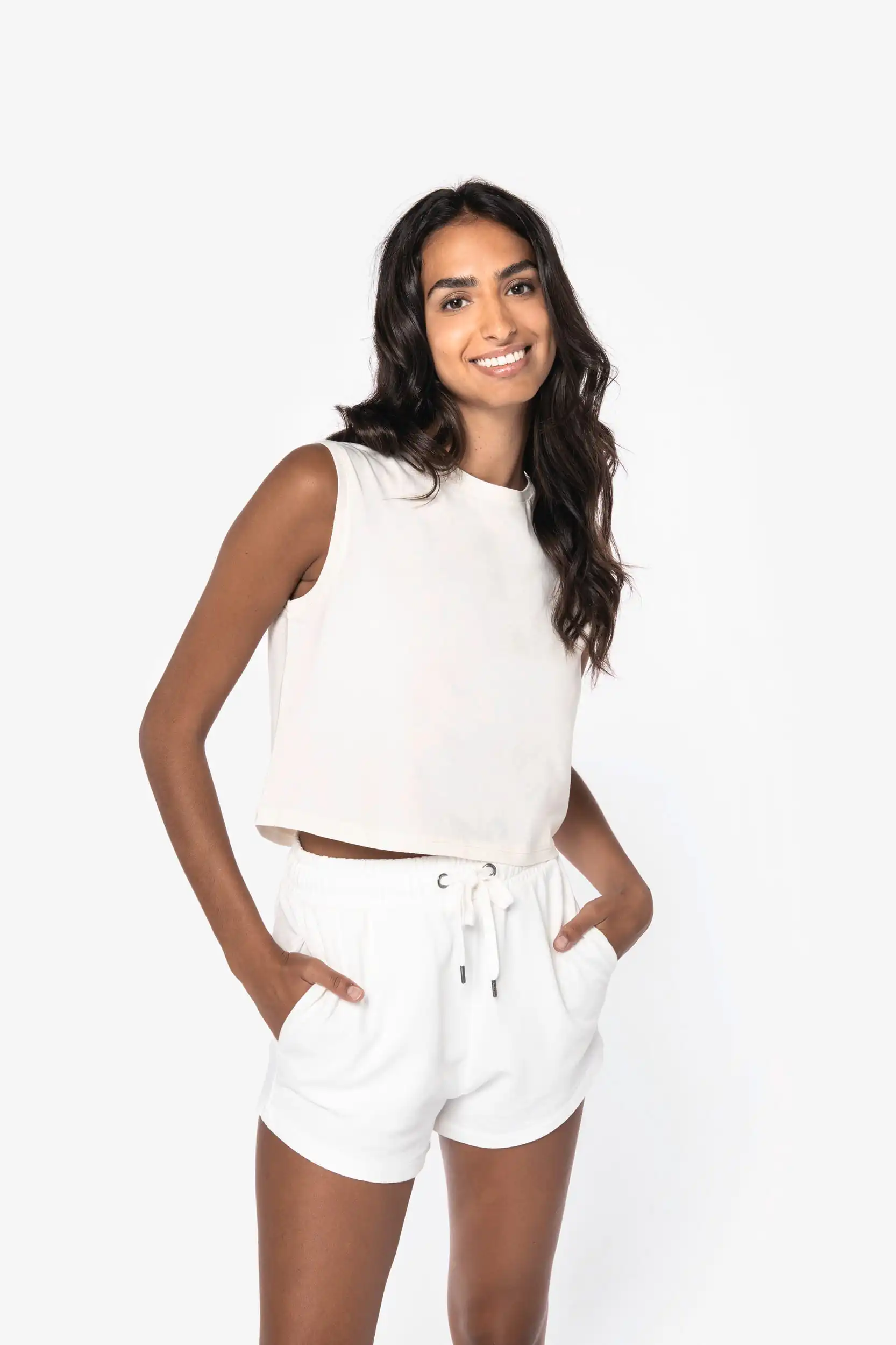 Ecologisch cropped mouwloos dames-T-shirt - Afbeelding 4