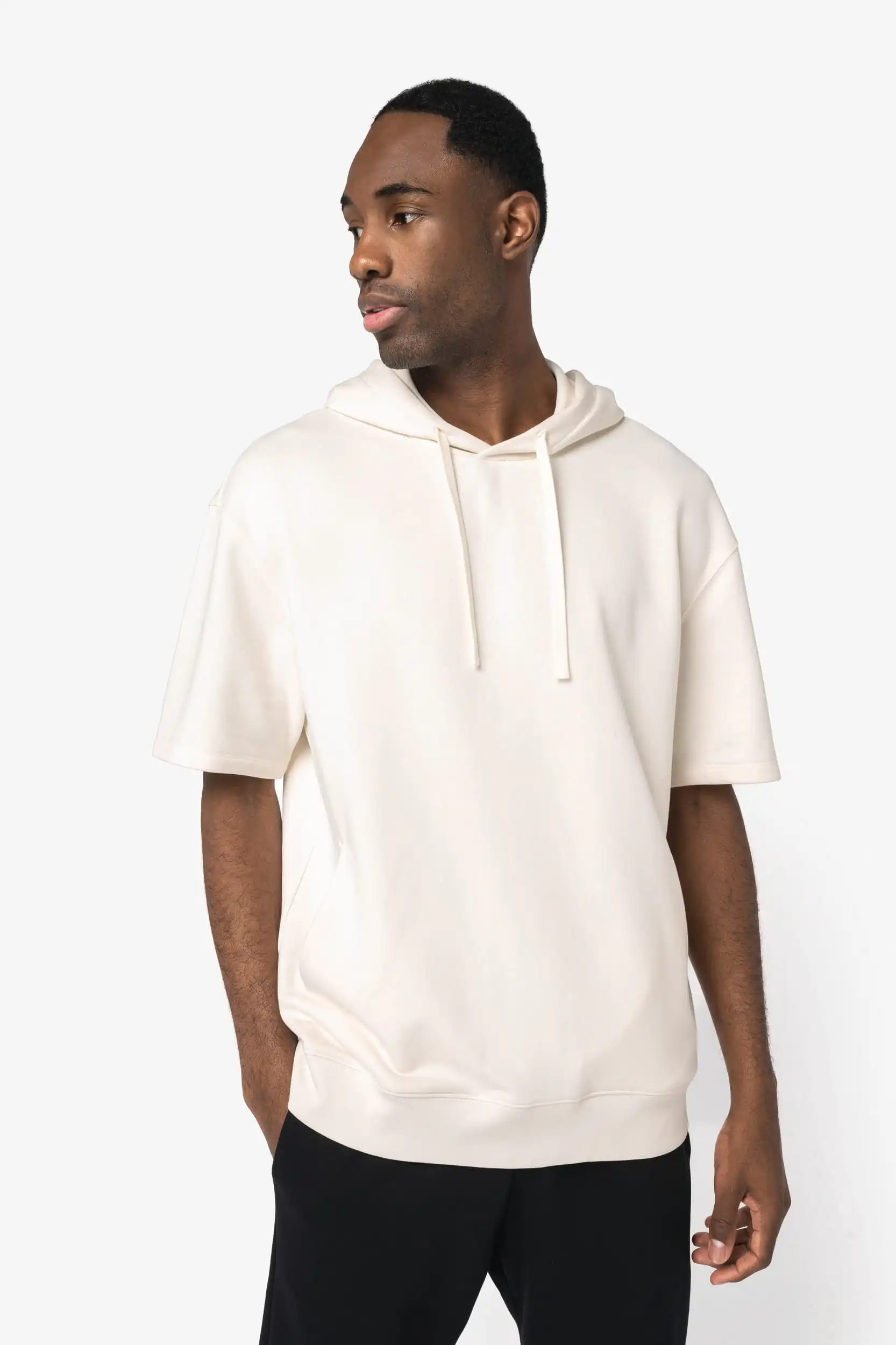 Duurzame unisex sweater met capuchon en korte afhangende mouwen French Terry - Afbeelding 3