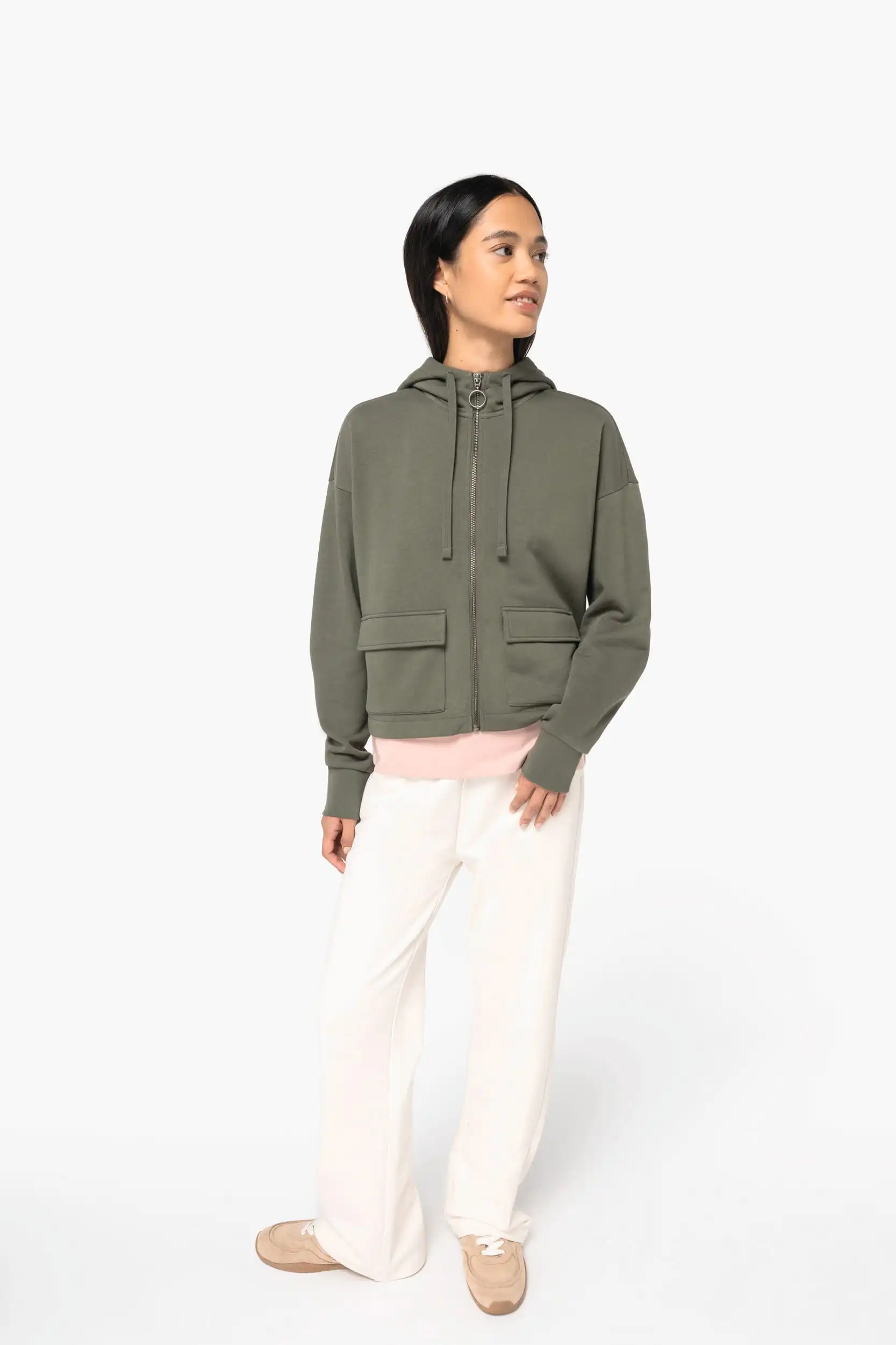 Ecologische sweatvest met capuchon French Terry - Afbeelding 2