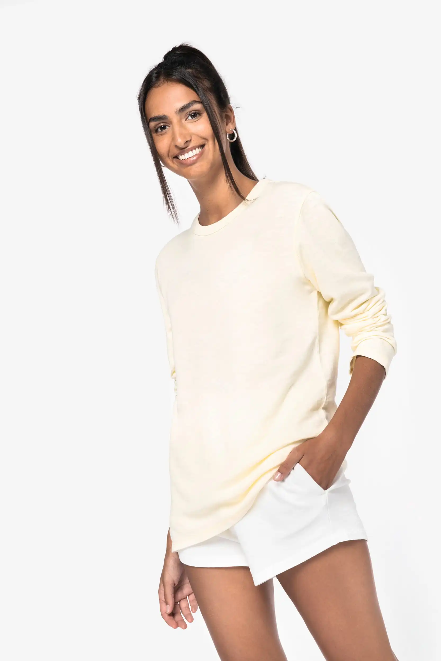 Ecologische en verwassen uniseks sweater met ronde hals French Terry - Afbeelding 3