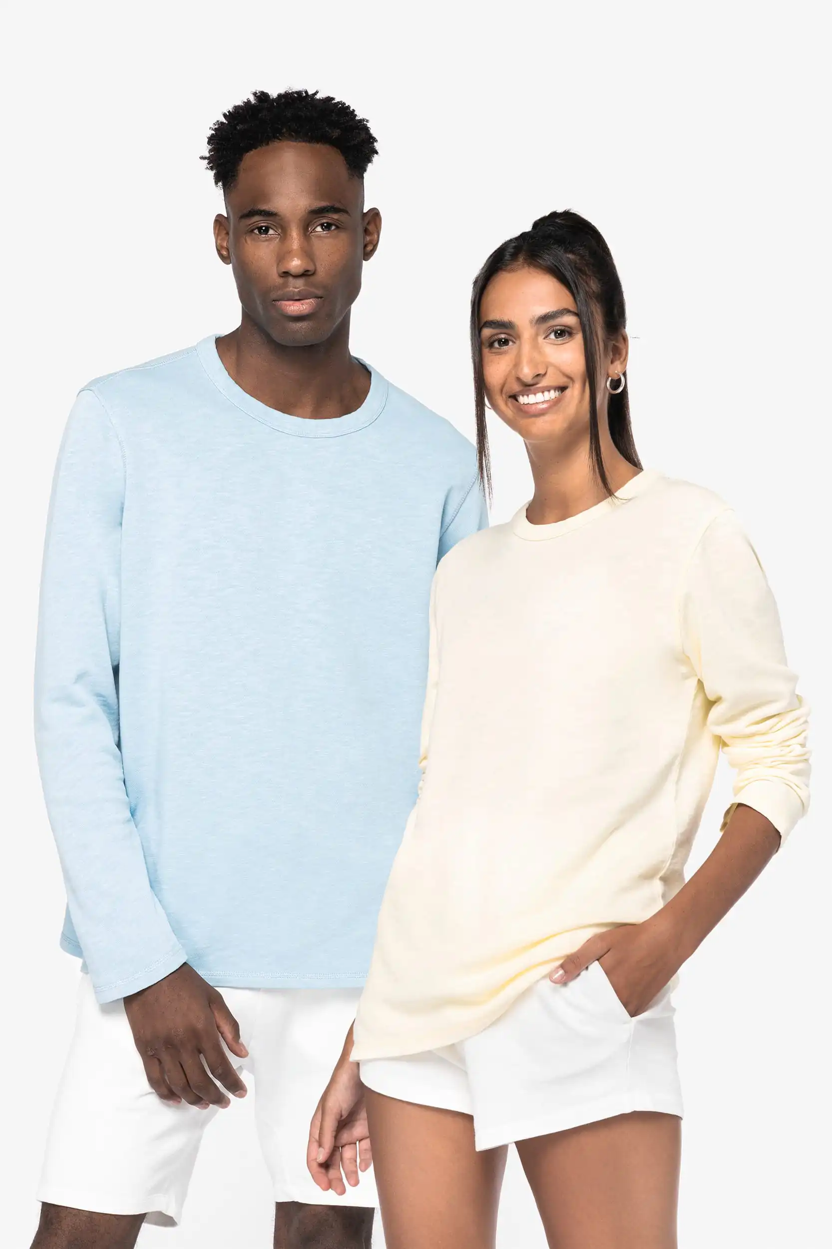 Ecologische en verwassen uniseks sweater met ronde hals French Terry