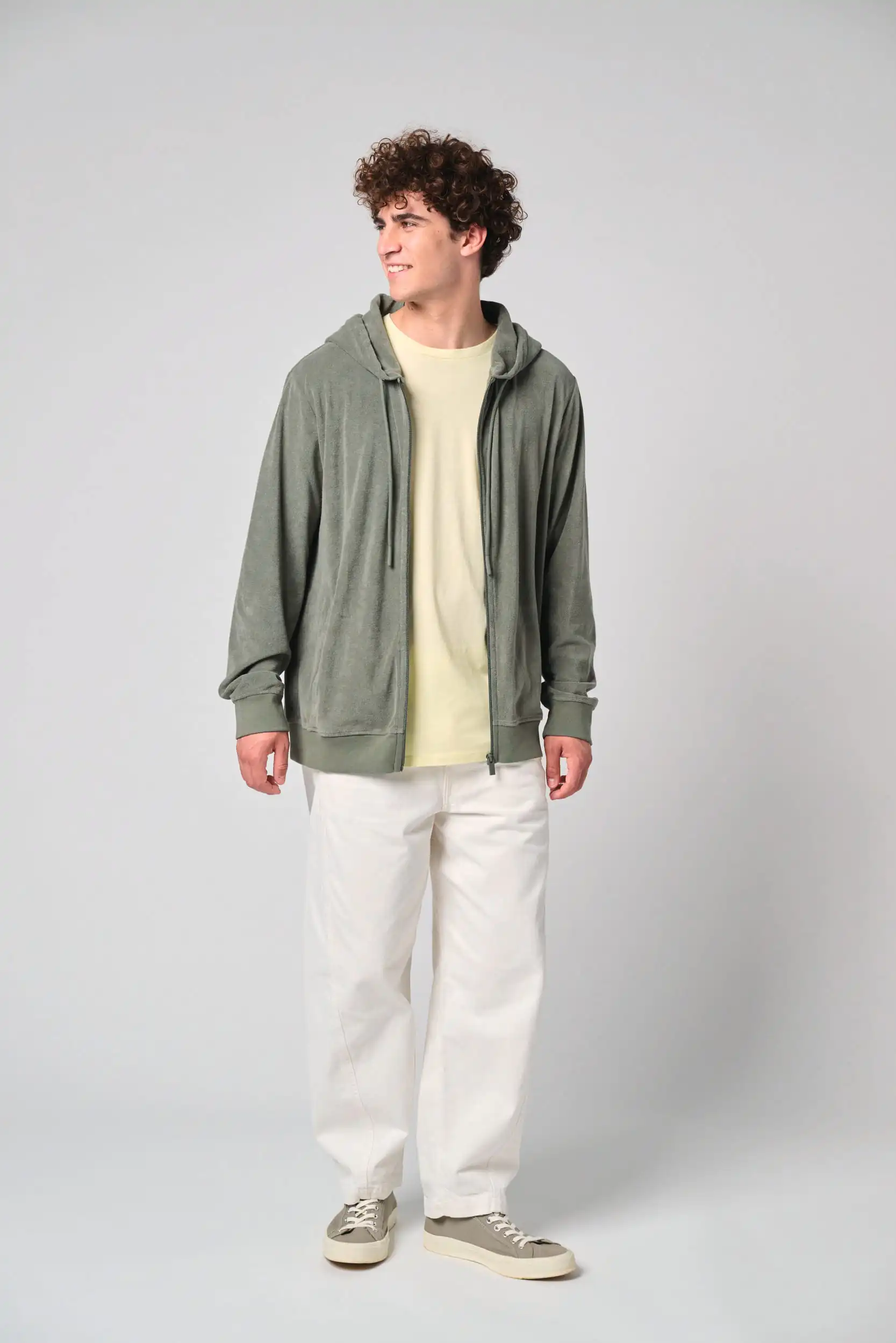 Ecologische badstof sweater met rits en capuchon - Afbeelding 3