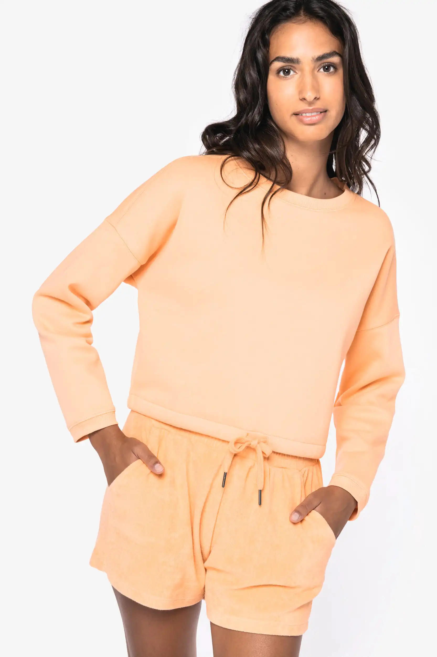 Ecologische cropped damessweater met ronde hals - Afbeelding 10