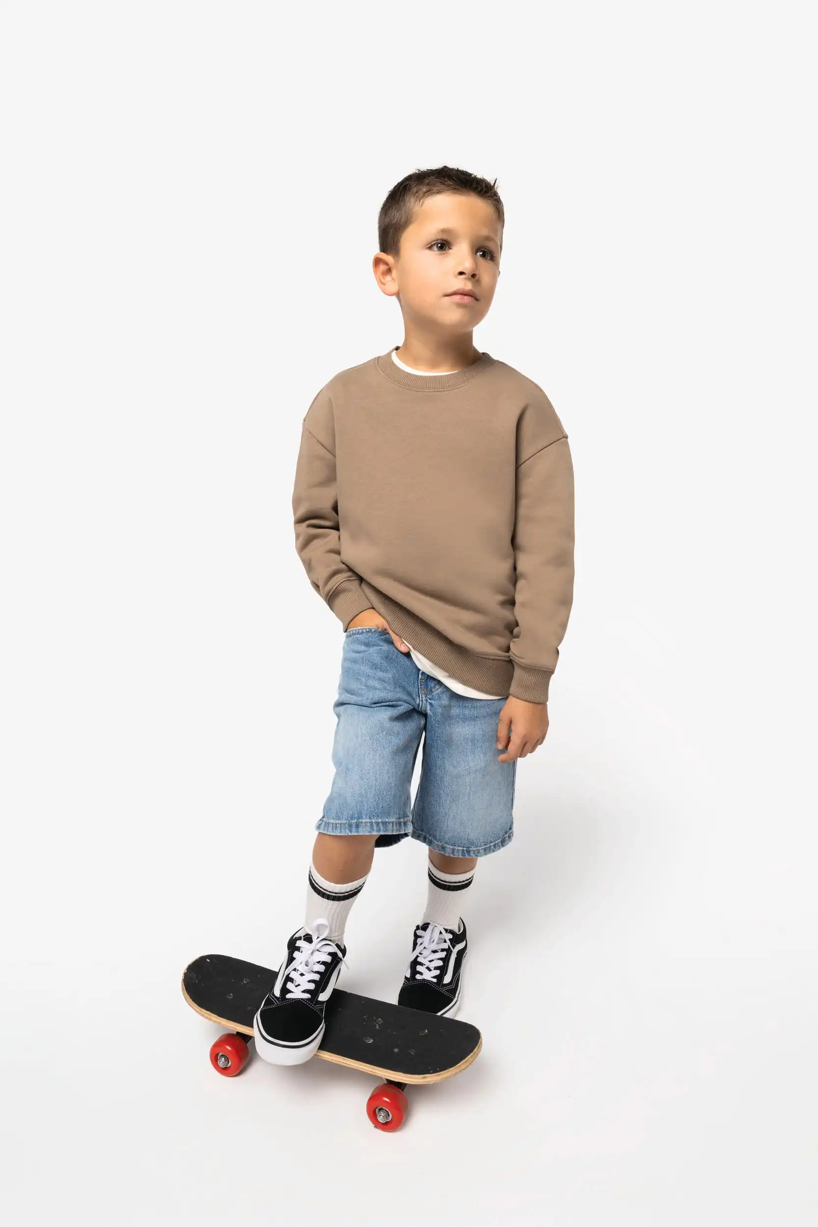 Ecologische cropped kindersweater met ronde hals - Afbeelding 3