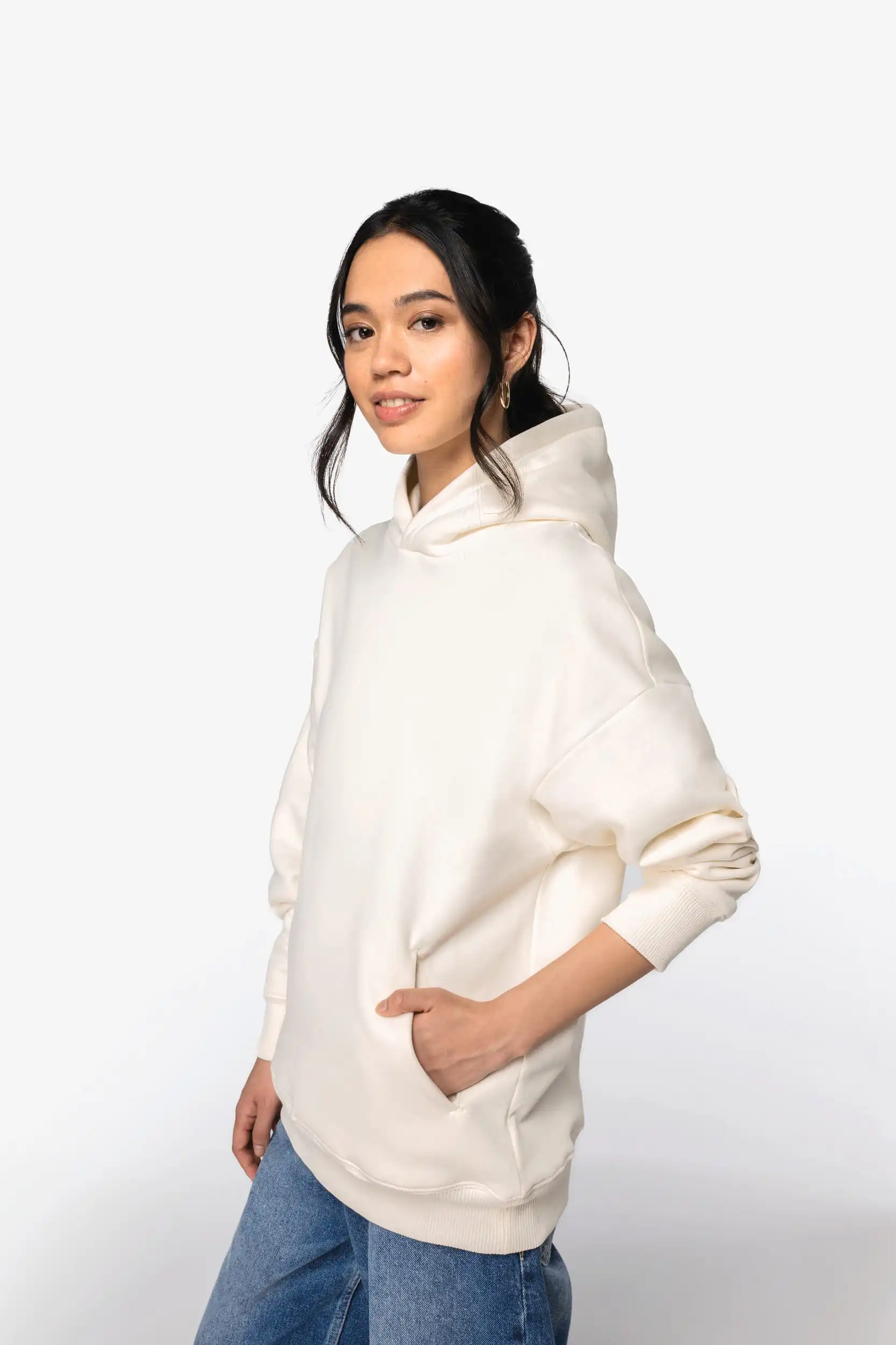Ecologische uniseks oversized sweater met capuchon - Afbeelding 4