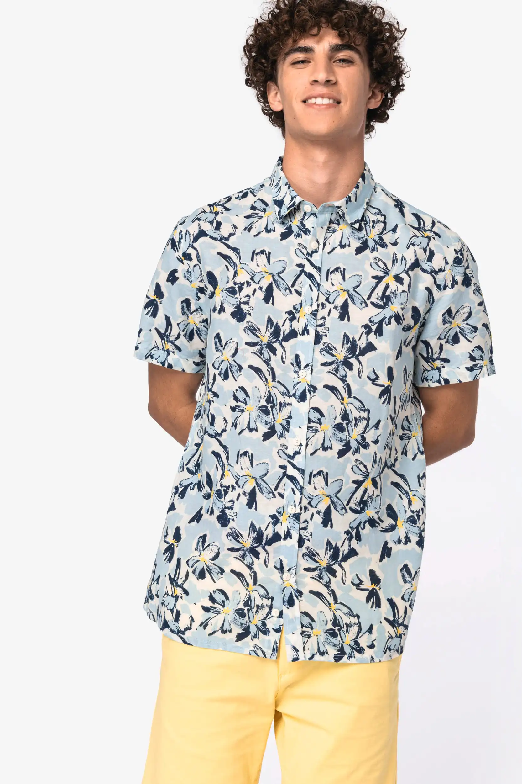 Ecologisch herenoverhemd met plantenmotief