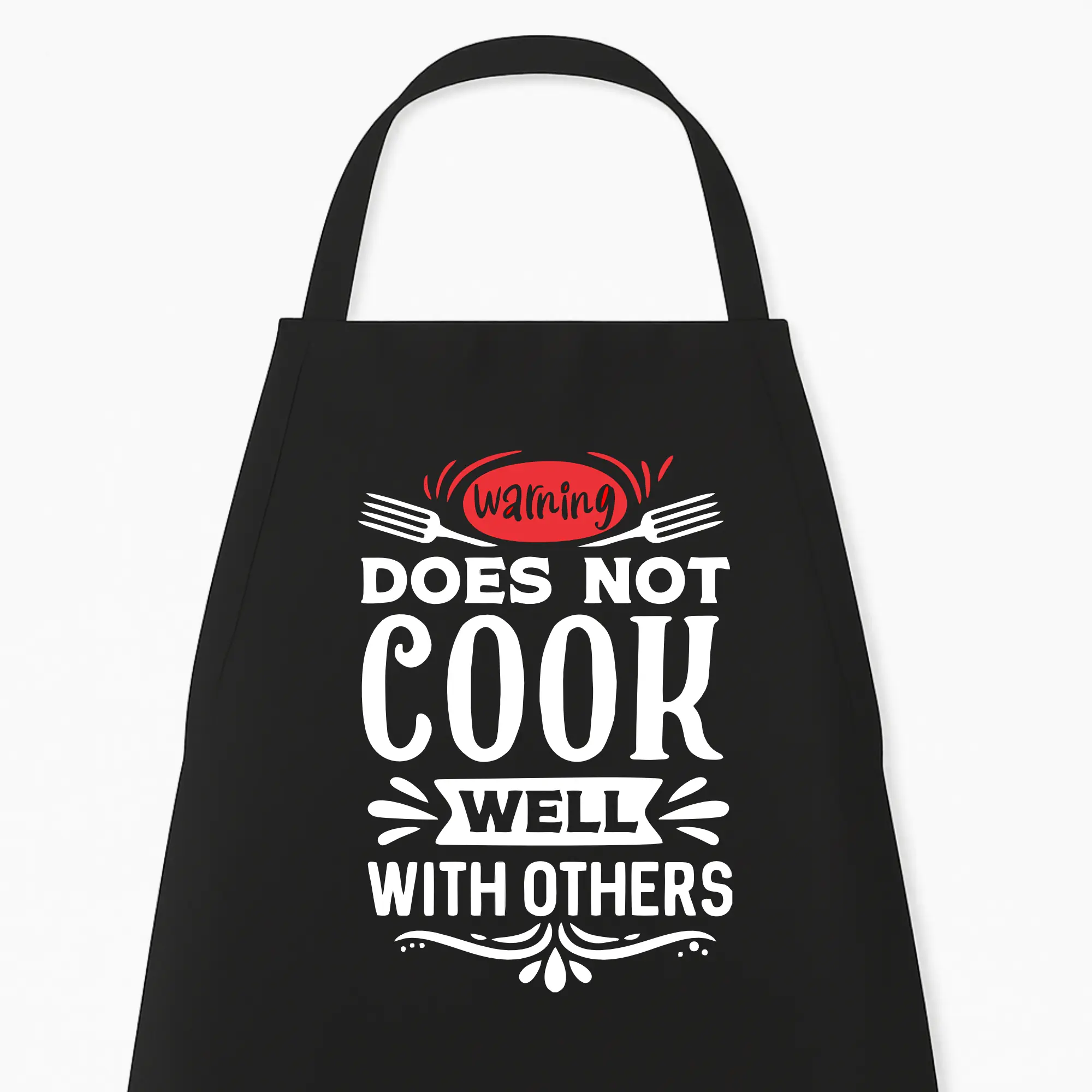 Keukenschort Warning, does not cook well with others