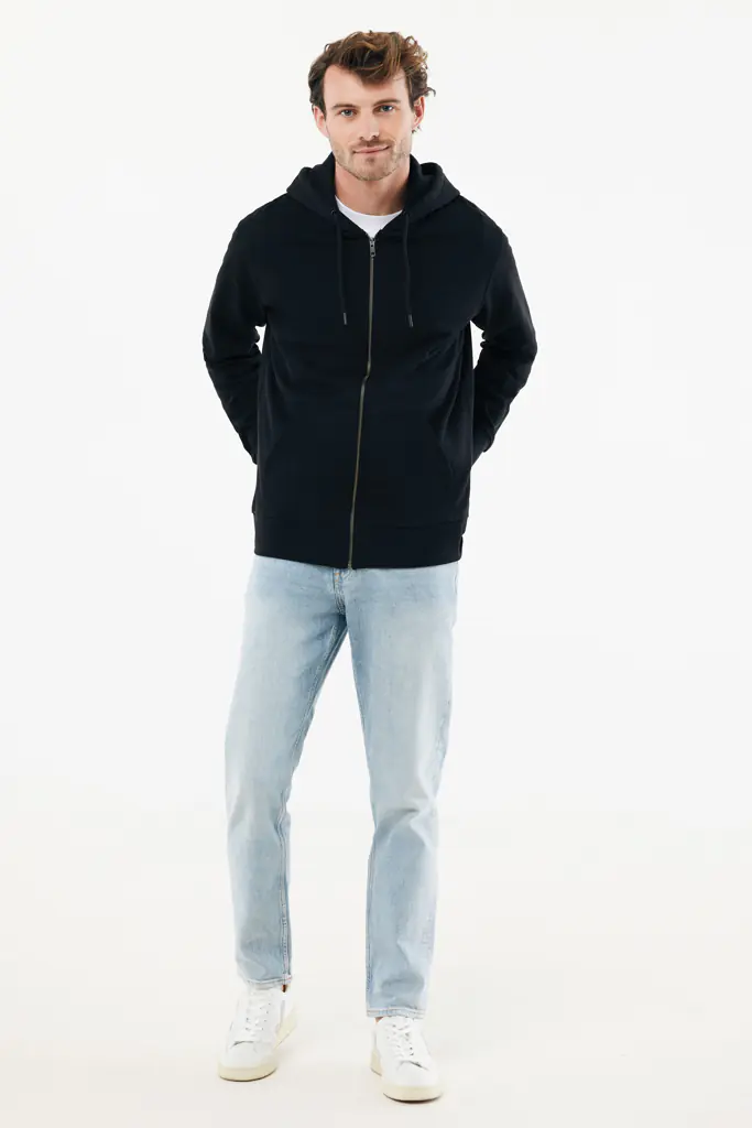 Gerecycled katoen hoodie met rits Abisko zwart, 4XL