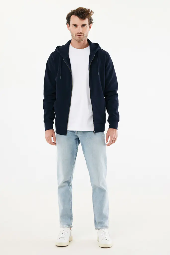 Gerecycled katoen hoodie met rits Abisko donkerblauw, 4XL