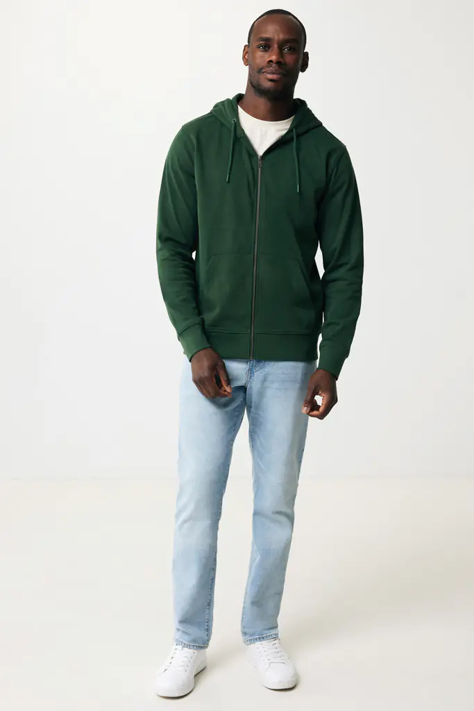 Gerecycled katoen hoodie met rits Abisko forest green, L