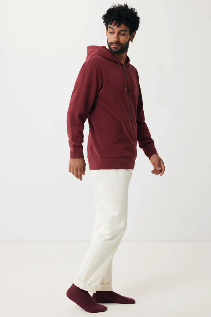 Gerecycled katoen hoodie met rits Abisko bordeauxrood, L