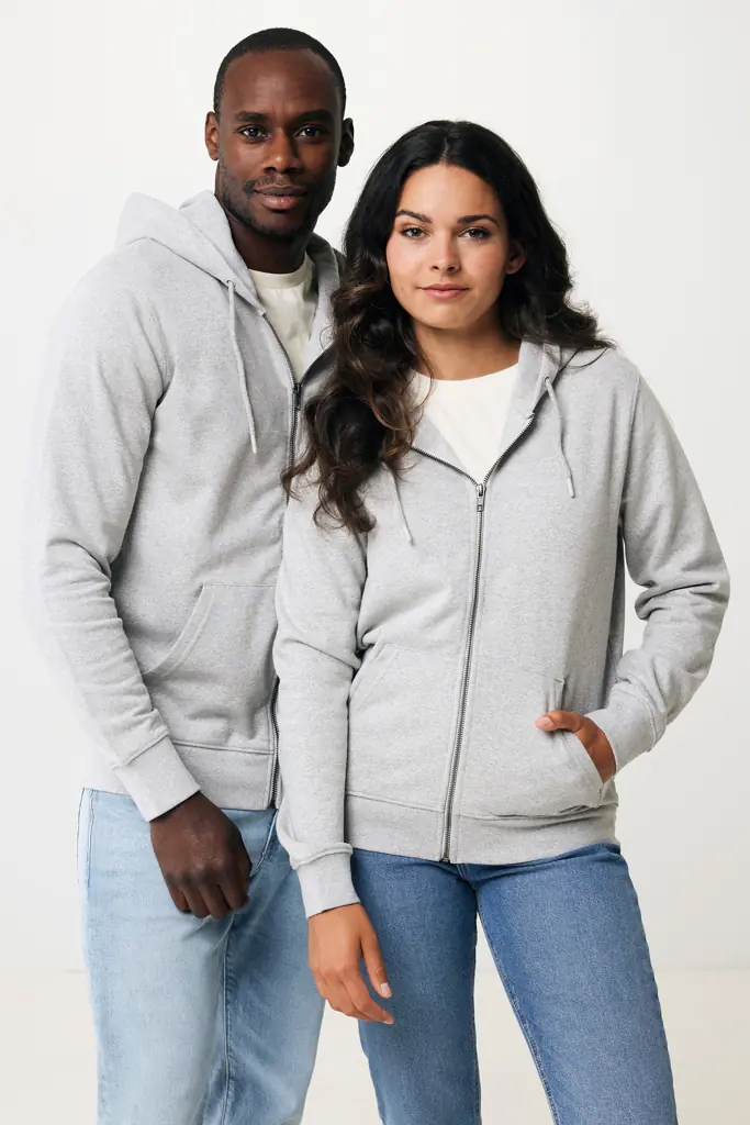 Gerecycled katoen hoodie met rits Abisko heather grey, 4XL
