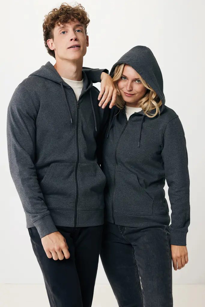 Gerecycled katoen hoodie met rits Abisko heather anthracite, L