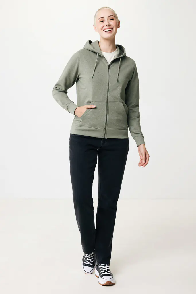 Gerecycled katoen hoodie met rits Abisko heather green, L