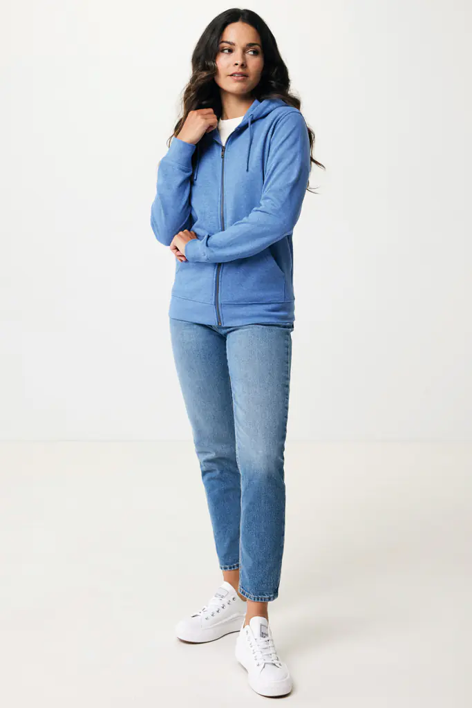 Gerecycled katoen hoodie met rits Abisko heather blue, L