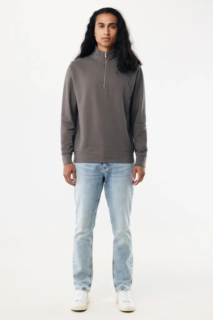 Katoen sweater met kwartritssluiting Elgon Antraciet, L