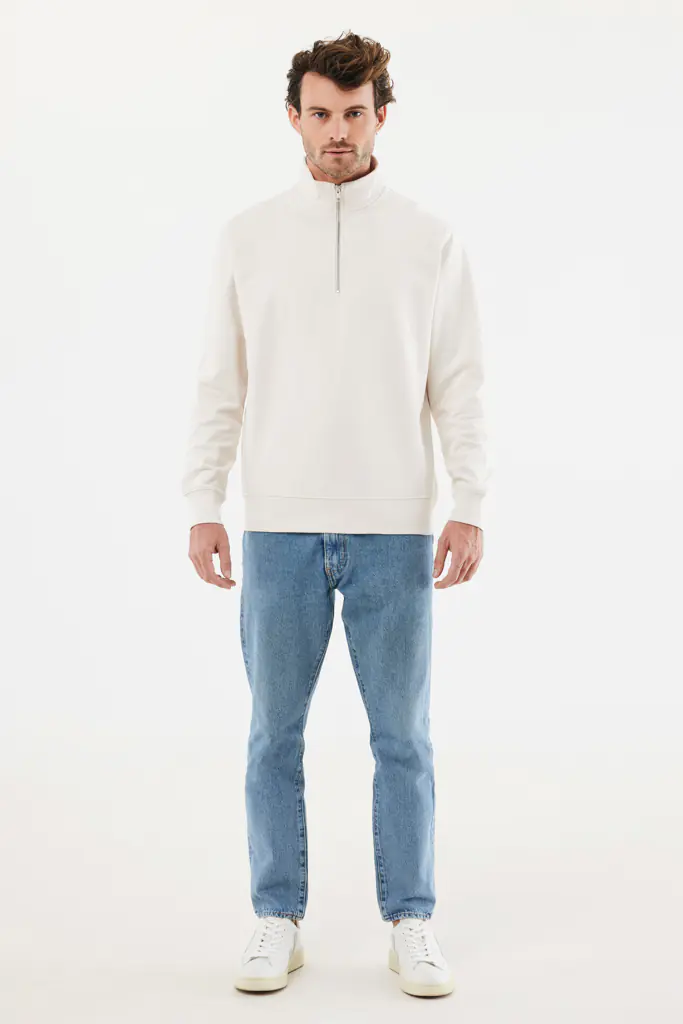 Katoen sweater met kwartritssluiting Elgon ivory white, L