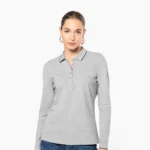 Dames polo van piquétricot met lange mouwen