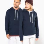 Unisex sweater met capuchon met contrasterend motief