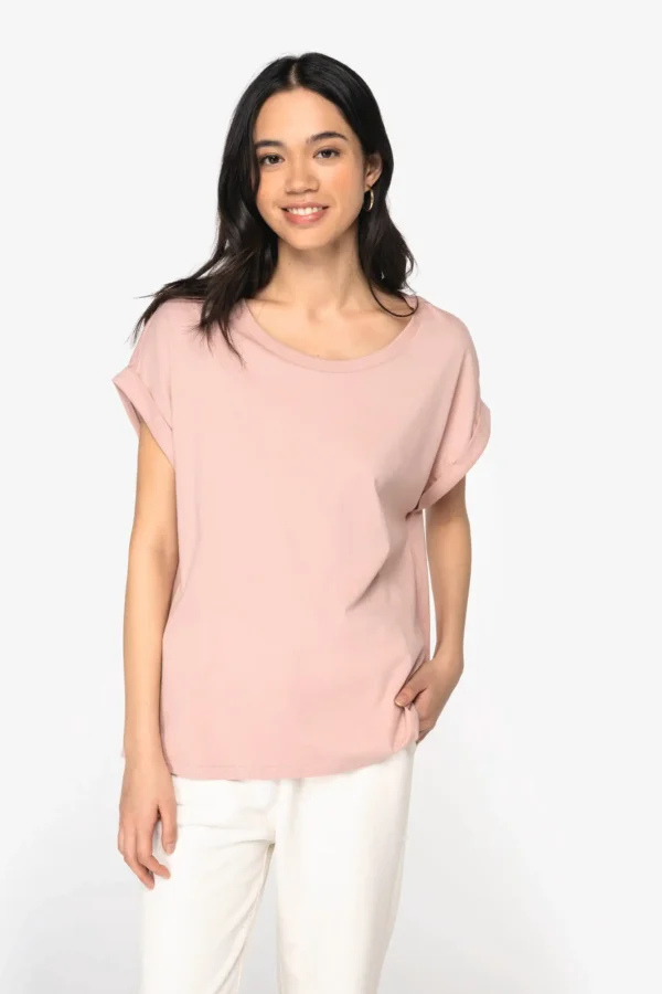 Ecologisch dames t-shirt met mouwen met omslag