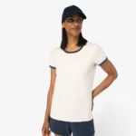 Ecologisch ringer dames T-shirt met contrasterende boorden en verwassen look