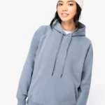 Ecologische damessweater met capuchon en raglanmouwen