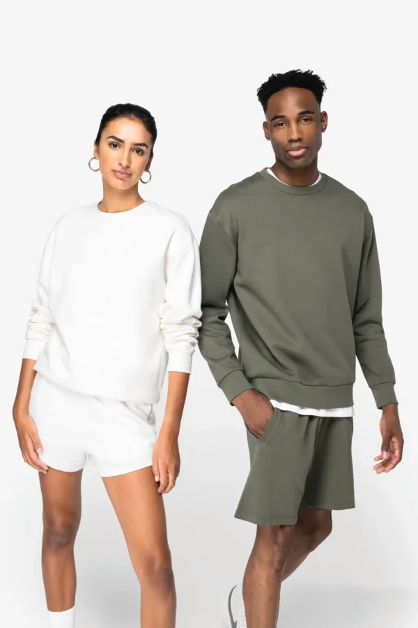 Ecologische uniseks sweater met ronde hals en verlaagde schouders in geborsteld fleece