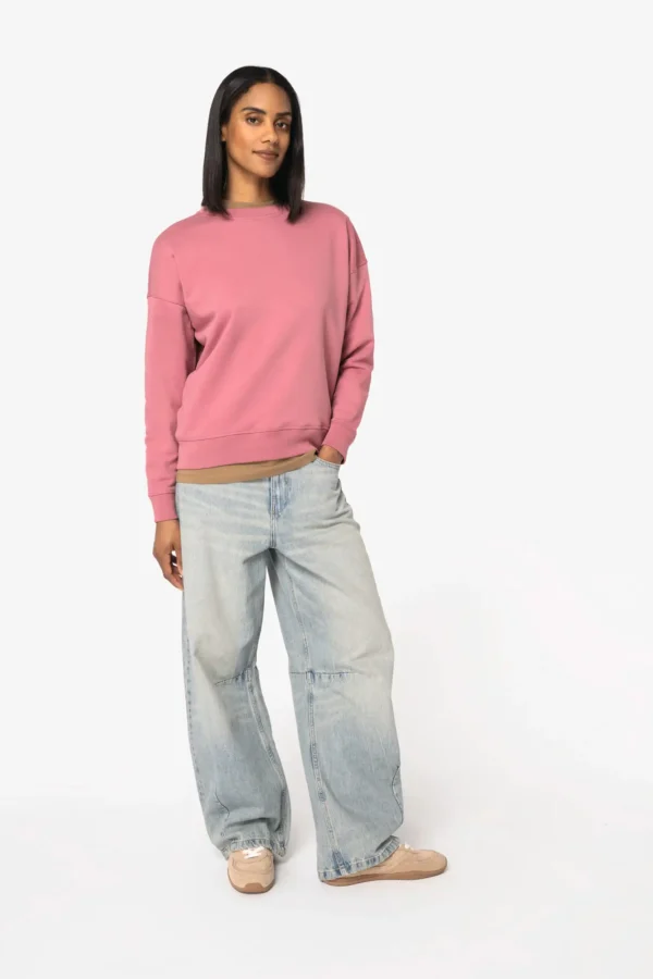 Ecologische dames sweater met ronde hals en verlaagde schouders