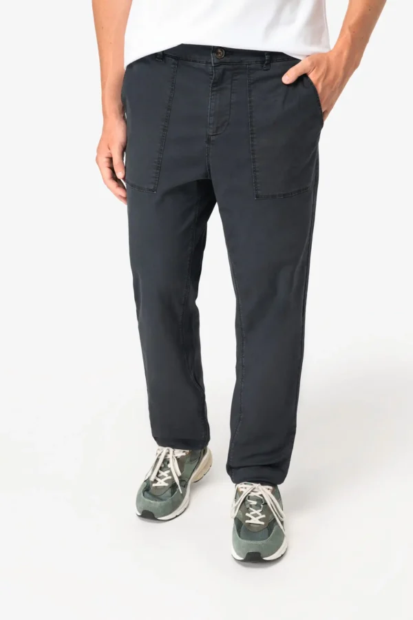 Heren utility broek met verwassen look van ecologisch materiaal