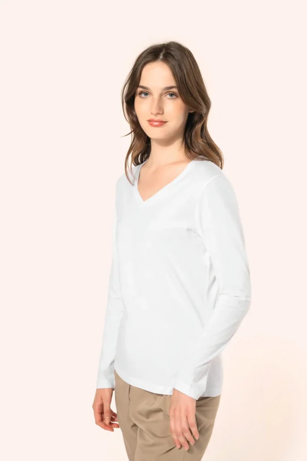 Supima® dames-T-shirt V-hals lange mouwen