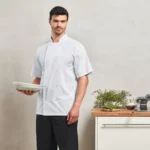 Studded Front Short Sleeve Chef's Jacket