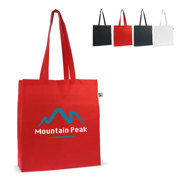 Fairtrade katoenen tas gekleurd lang 140g/m² 38x10x42cm