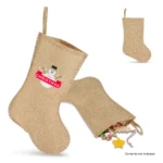 Jute-stijl kerstsok met decoratieve stiksels 40 cm