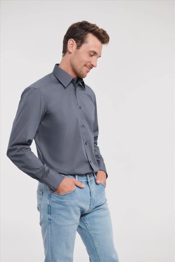Russell Men LSL Tailored Polycot. Poplin Shirt