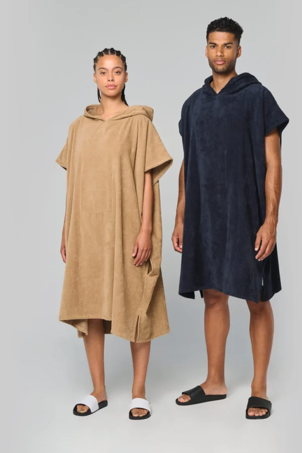 Uniseks poncho met capuchon van badstof